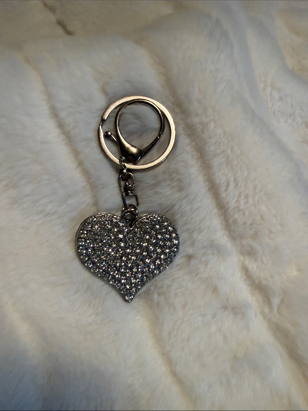 Crystal Heart Keychain Charm - Silver Sparkle